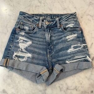 American Eagle Outfitters Women's Ripped Blue Jean Shorts